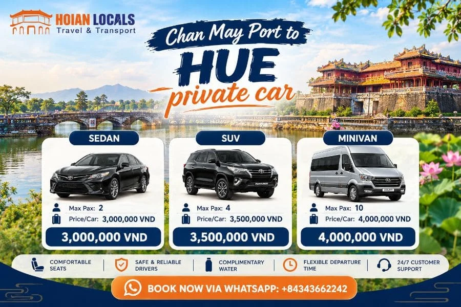 Chan May Port to Hue private car - Hoi An Locals